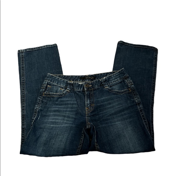 {Calvin Klein Jeans} Lean Bootcut A-Line Button Back Pockets Sz 10 Denim Jeans - Picture 3 of 7